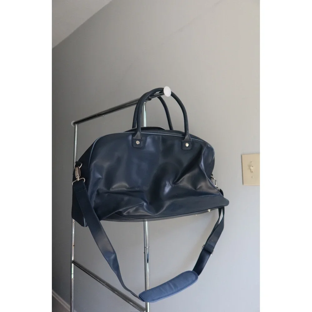 Vintage‎ Structure Blue Faux Leather Duffel Weekender Overnight Travel Bag